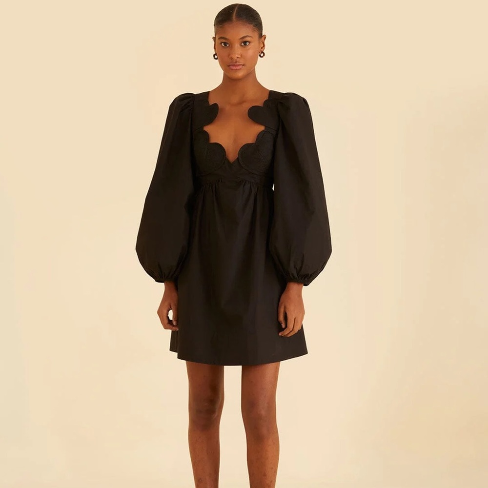 FARM Rio Black Puff Sleeve Dress